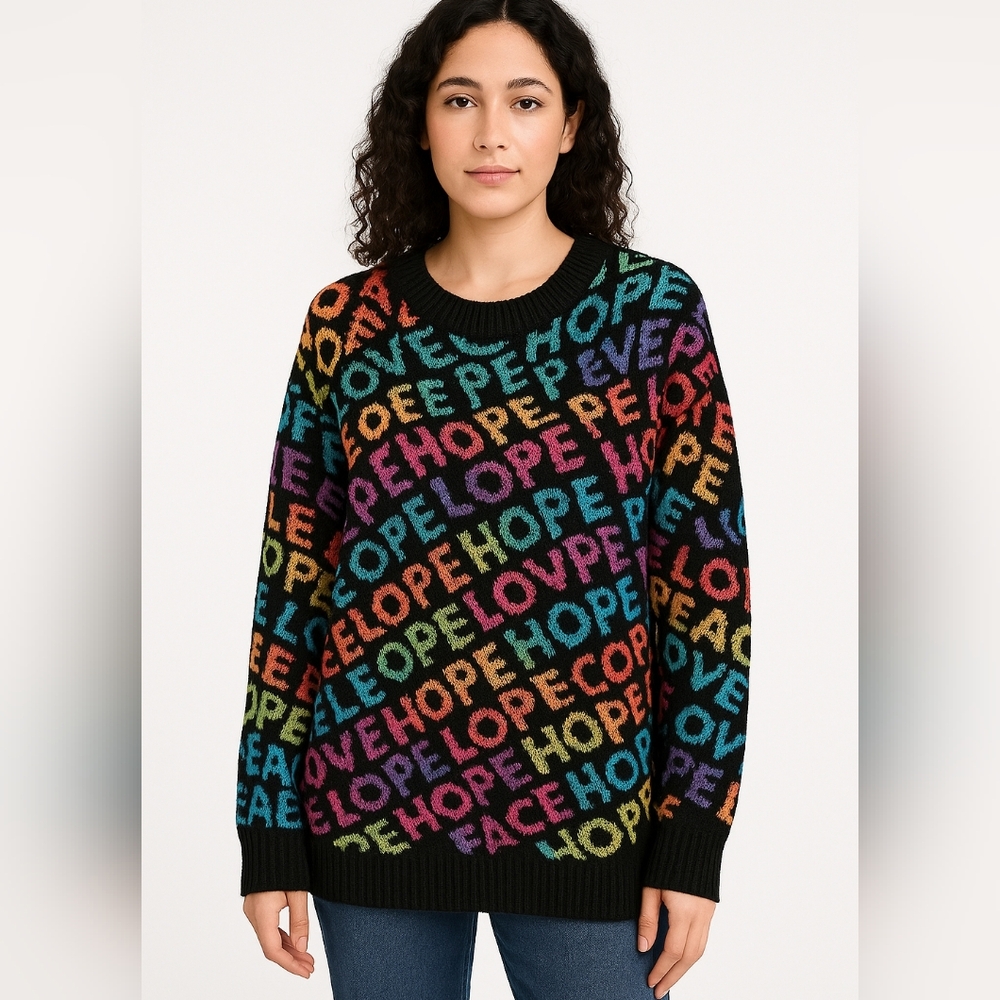 🌈 TORRID “LOVE PEACE HOPE” Rainbow Graphic Sweater – Size 2  Ref (5 )
